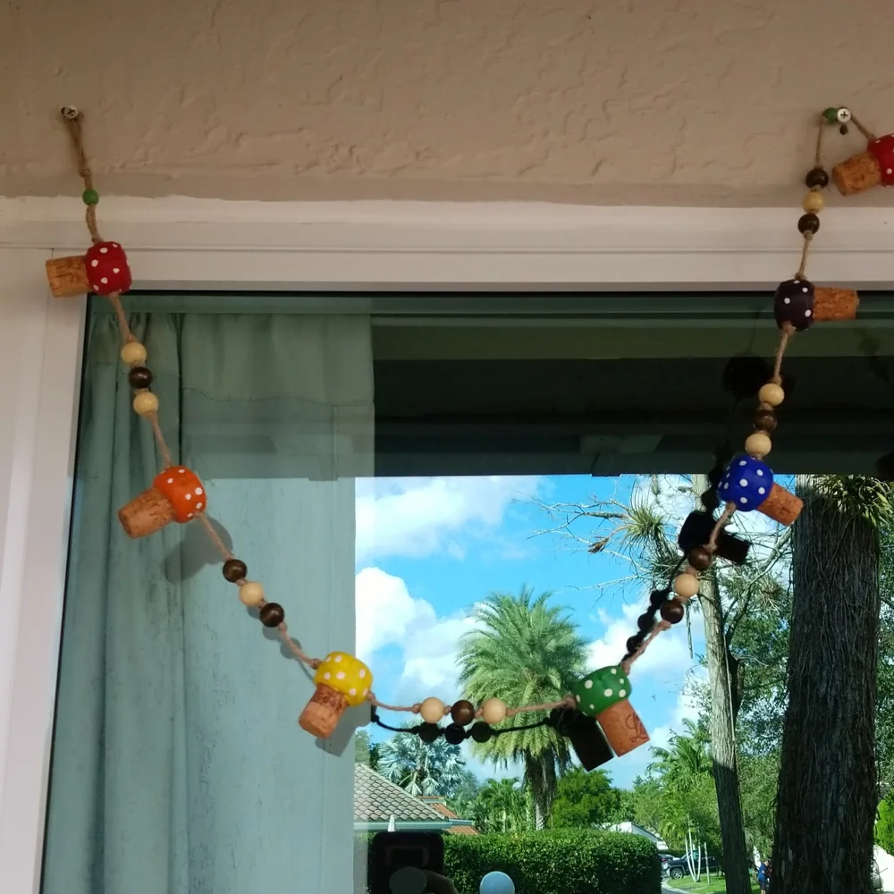 Hand Crafted Rainbow Toadstools Champagne Corks Rustic Garland